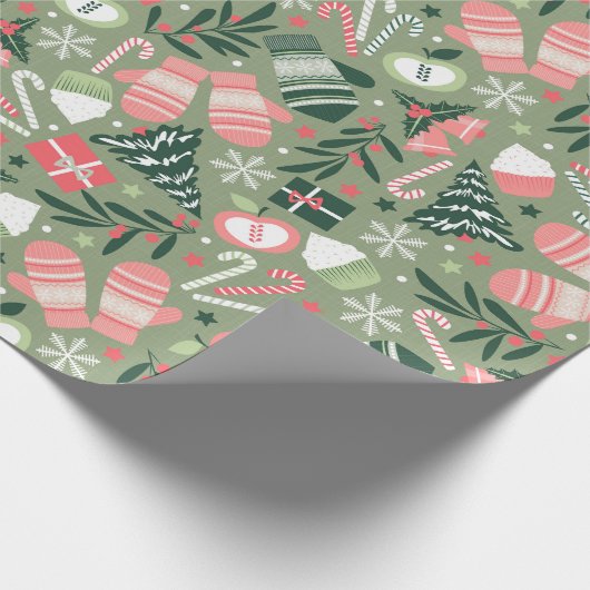 Ditsy Christmas, Sage Geschenkpapier (Ecke)