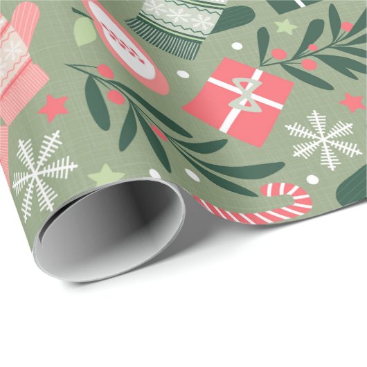 Ditsy Christmas, Sage Geschenkpapier (Rolleneckpunkt)