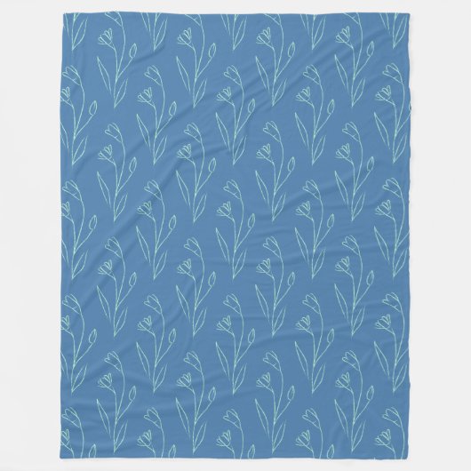 Ditsy Dainty Boho Blumenstrauch Zeichnend in Blue Fleecedecke (Vorderseite)