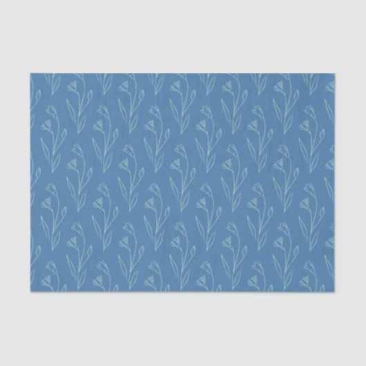 Ditsy Dainty Boho Blumenstrauch Zeichnend in Blue Seidenpapier (Vorderseite)