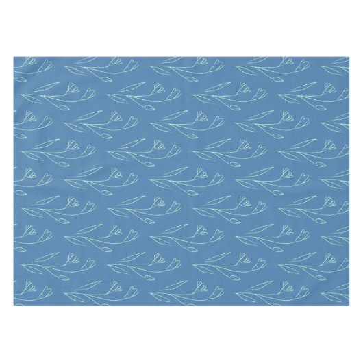 Ditsy Dainty Boho Blumenstrauch Zeichnend in Blue Tischdecke (Vorderseite (Horizontal))