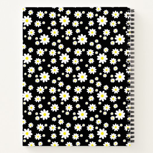 Ditsy Daisy Blume Pattern Individuelle Name Black Notizblock (Rückseite)