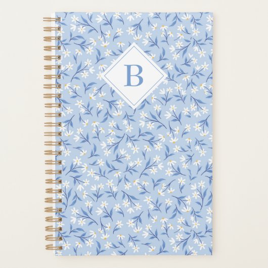 Ditsy Daisy Floral Monogram Periwinkle Blue Planer (Vorderseite)