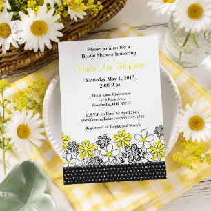 Ditsy Daisy Gelb und Schwarz Floral Brautparty-Ein Einladung