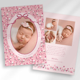 Ditsy Doodle Floral Bow Photo Birth Announcement Ankündigung