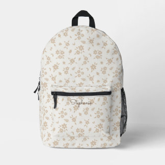 Ditsy Floral Boho Botanisches Neutrales Creme Name Bedruckter Rucksack