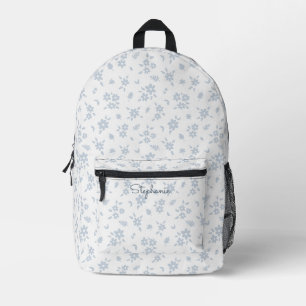 Ditsy Floral Boho Botanisches Weiß Blau Mädchennam Bedruckter Rucksack