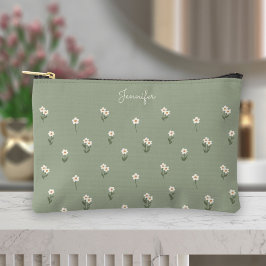 Ditsy Floral Boho Wildflower Sage Green Name Zubehörtasche