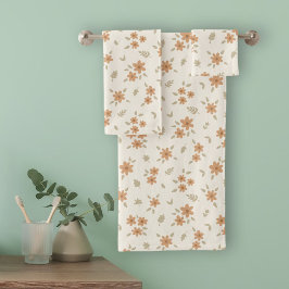 Ditsy Floral Cottagecore Boho Wildflower Beige Badhandtuch Set