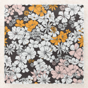 Ditsy Floral: farbenfroher dunkler Hintergrund. Glasuntersetzer