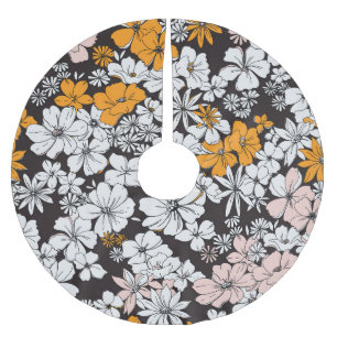 Ditsy Floral: farbenfroher dunkler Hintergrund. Polyester Weihnachtsbaumdecke
