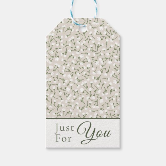 Ditsy Floral "Just For You" - Oatmeal Linen Geschenkanhänger (Vorderseite)