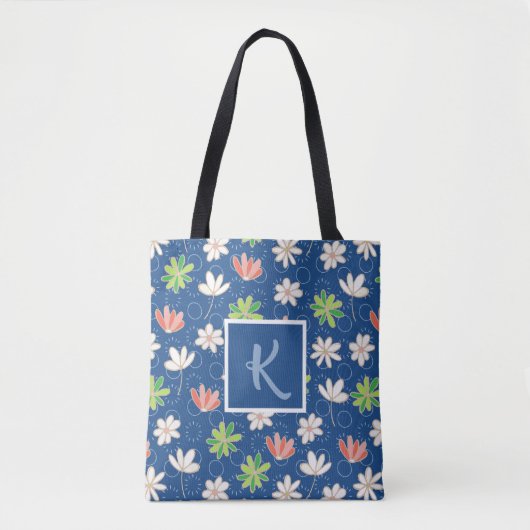 Ditsy Floral Monogram Classic Blue Tasche (Vorderseite)