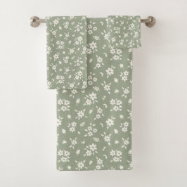 Ditsy Floral Muted Neutral Cottagecore Sage Green Badhandtuch Set