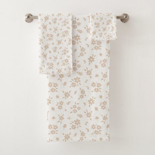 Ditsy Floral Muted Neutral Soft Pale Cream Beige Badhandtuch Set (Insitu)
