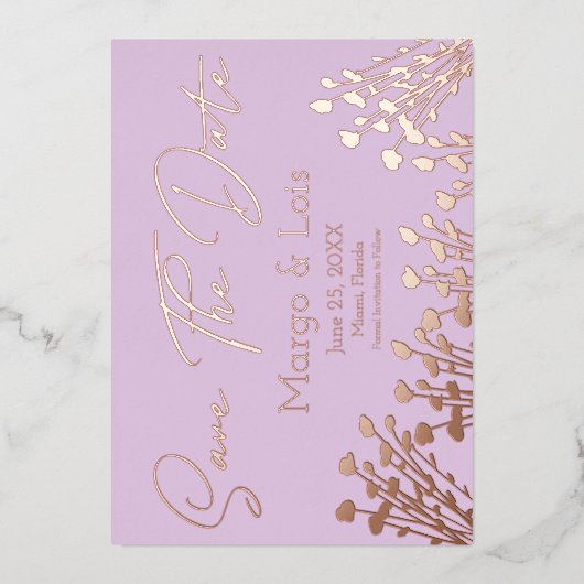 Ditsy Floral Save the Date gepresst Folieneinladung (Vorderseite)