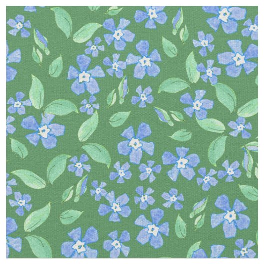 Ditsy helle blaue Singrüne auf grünem Blumen Stoff (Nahaufnahme)