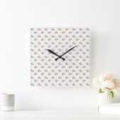 Ditsy Hund Rose Polka Style Square Wall Clock Quadratische Wanduhr (Zuhause)