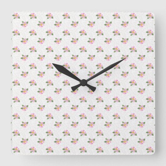 Ditsy Hund Rose Polka Style Square Wall Clock Quadratische Wanduhr (Vorderseite)