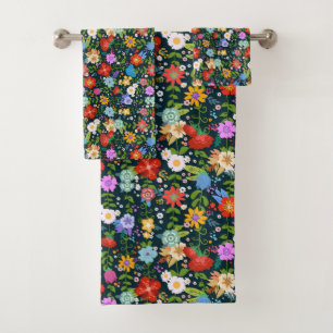 Ditsy-nahtlose Blume Muster-13554 Badhandtuch Set