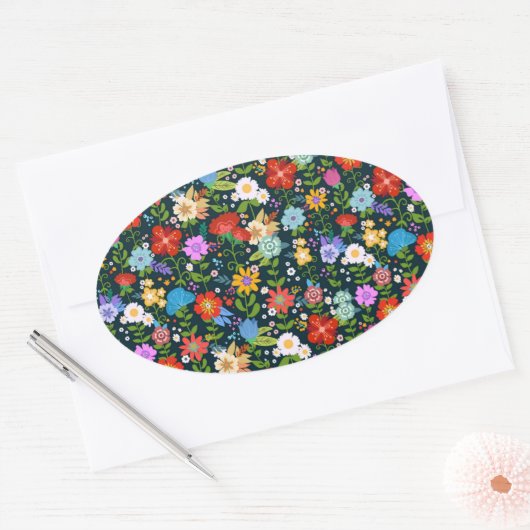 Ditsy-nahtlose Blume Muster-13554 Ovaler Aufkleber (Umschlag)