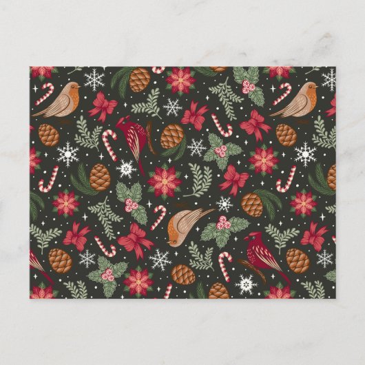 Ditsy Natural Christmas Feiertagspostkarte (Vorderseite)