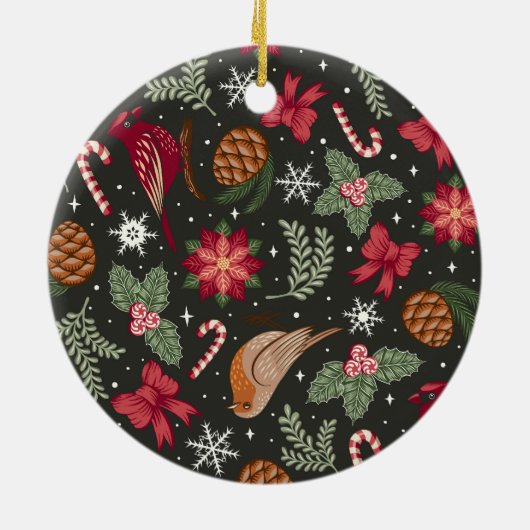 Ditsy Natural Christmas Keramik Ornament (Hinten)