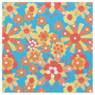 Ditsy Orange Blumenmuster auf türkisfarbenem Stoff