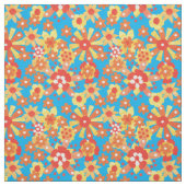 Ditsy Orange Blumenmuster auf türkisfarbenem Stoff (Muster)