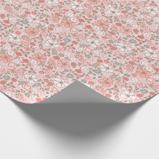 Ditsy Pink Christmas Floral Holly Geschenkpapier (Ecke)