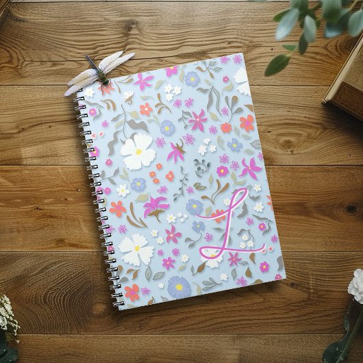 Ditsy Pop Floral Art Himmelblau Initiale Notizblock