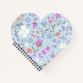 Ditsy Pop Floral Art Monogrammed Heart Shape Notizblock (Vorderseite)