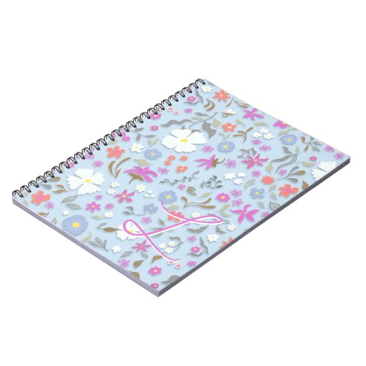 Ditsy Pop Floral Art Sky Blue Initial Notizblock (Linke Seite)