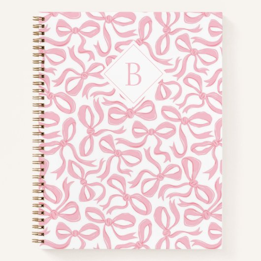 Ditsy Preppy Pink Bow Monogram Notizblock (Vorderseite)