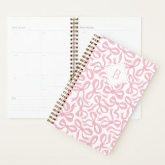 Ditsy Preppy Pink Bow Monogram Planer