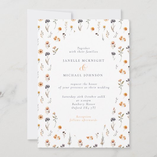 Ditsy Sunflowers & Wildflowers Fall Wedding Einladung (Vorderseite)
