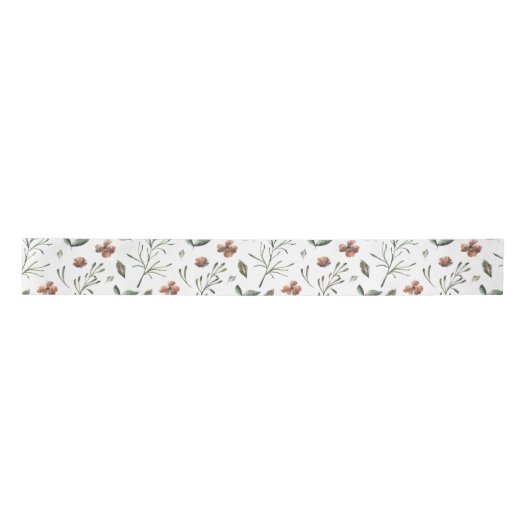 Ditsy Woodsy Sienna Brown und Rose Dogwood Floral Satinband (Vorderseite)