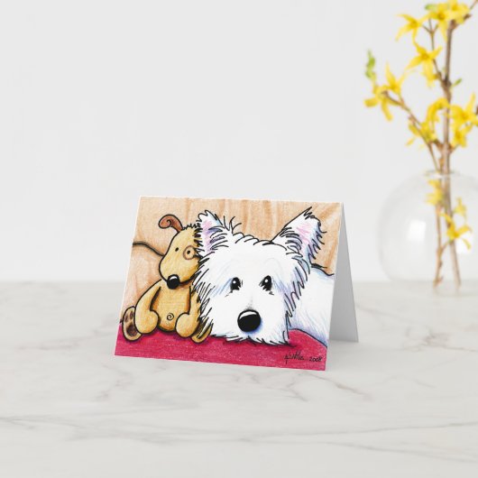 Ditto & Pudge Westie Hundescharte Karte (Gelbe Blume)