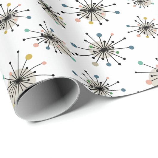 Ditzy Atomy Sternexplosion Retro Mitte Jahrhundert Geschenkpapier (Rolleneckpunkt)