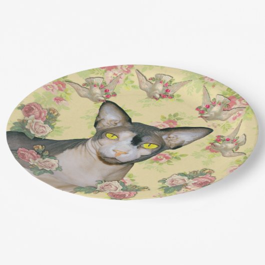 Ditzy BlumenSphynx Katzen-Tauben-Party Pappteller (Schrägansicht)