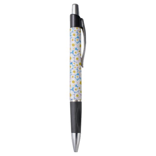 Ditzy Daisies auf Blue Custom Grip Pen Kugelschreiber (Unterseite (Vertikal))