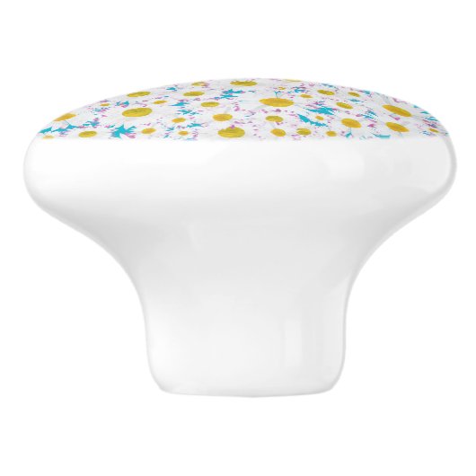 Ditzy Gänseblümchen auf blauem kundenspezifischem Keramikknauf (Seitenansicht)