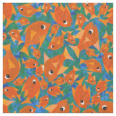 Ditzy orange Fisch-Muster auf blaues Grün-Gewebe Stoff (Nahaufnahme)