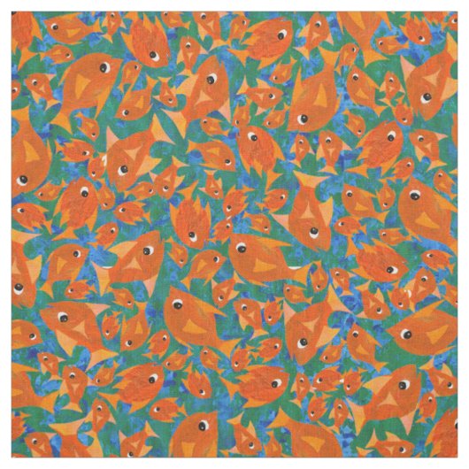 Ditzy orange Fisch-Muster auf blaues Grün-Gewebe Stoff (Muster)