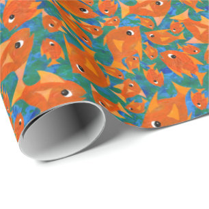 Ditzy Orange Fish on Green and Blue Wrapping Paper Geschenkpapier