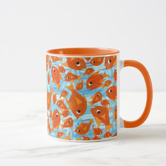 Ditzy Orange Fish on Watery Blue Ringer Tasse (Rechts)