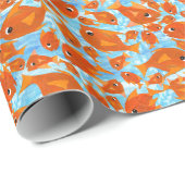 Ditzy Orange Fish on Watery Blue Wrapping Paper Geschenkpapier (Rolleneckpunkt)