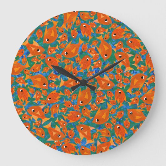 Ditzy Orange Fish Pattern auf der grünen und blaue Große Wanduhr (Vorderseite)