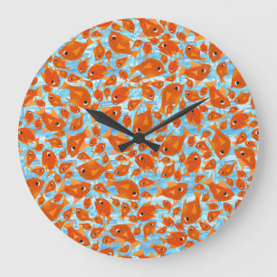 Ditzy Orange Fishing Pattern auf der Wasserblauen Große Wanduhr
