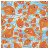 Ditzy Orange Fishing Pattern auf Watery Blue Fabri Stoff (Nahaufnahme)